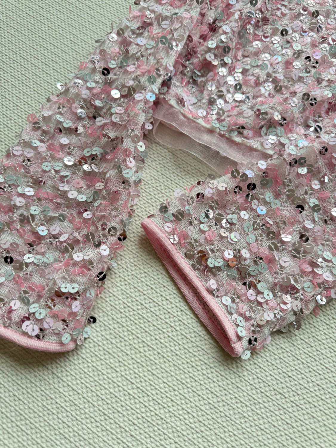 Women's Spring And Summer Sequin Design Round Neck Single-breasted Pink Long sleeved Knit Sweater Jacket #73656