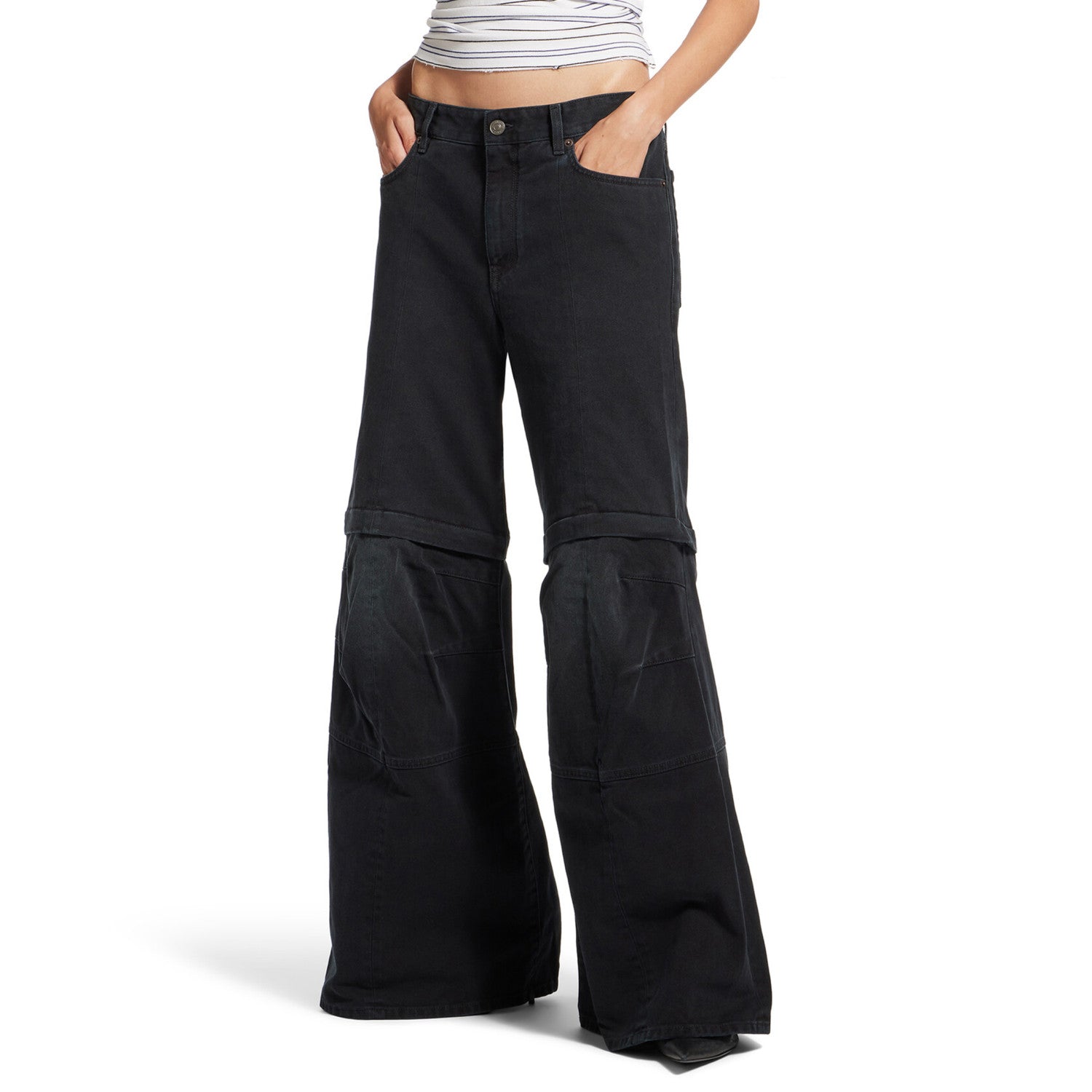 Cargo Flared Pants Women's Men's Spring And Autumn Removable Shorts  Black Do Old Knee Design High Street Trend Wide Leg Trousers Ngvp #1619