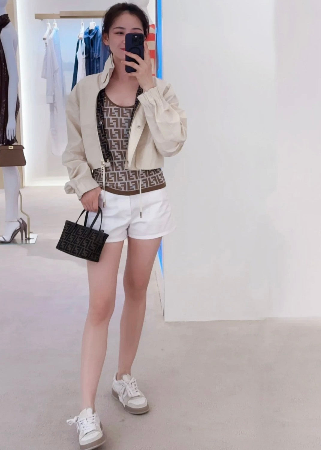 Women's Summer Brown FF Print Cotton Knit Top Fitted Sleeveless Vest #71529