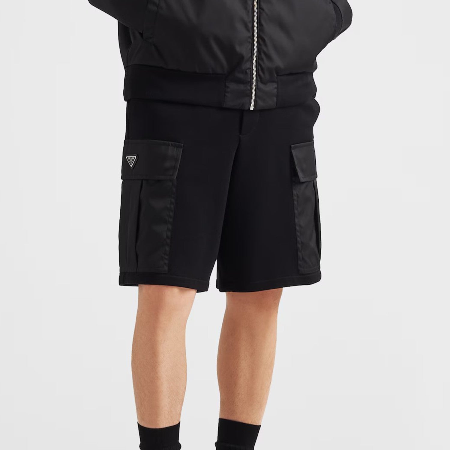 Men's Summer Solid Color Re-Nylon Detail Cotton Fleece Bermuda Straight Casual Shorts #98714