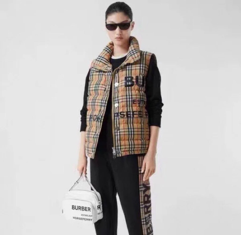 Men's Women's Spring And Winter Stand-Up Collar Single-Breasted Solid Color Plaid Fitted Puffer Down Vest #71414