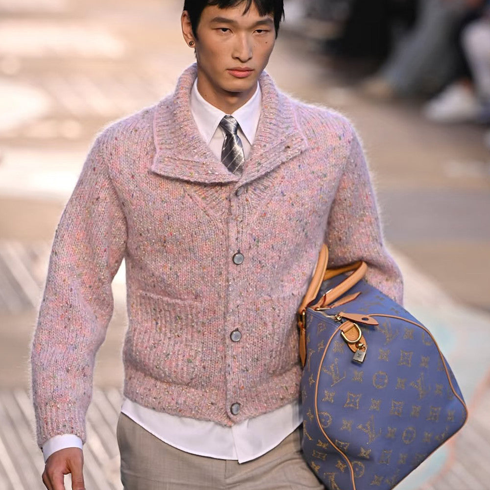 26SS Chip Version Tweed fabric Lapel collar Single-breasted Long-sleeved knitted cardigan Jacket Sweater  #194087