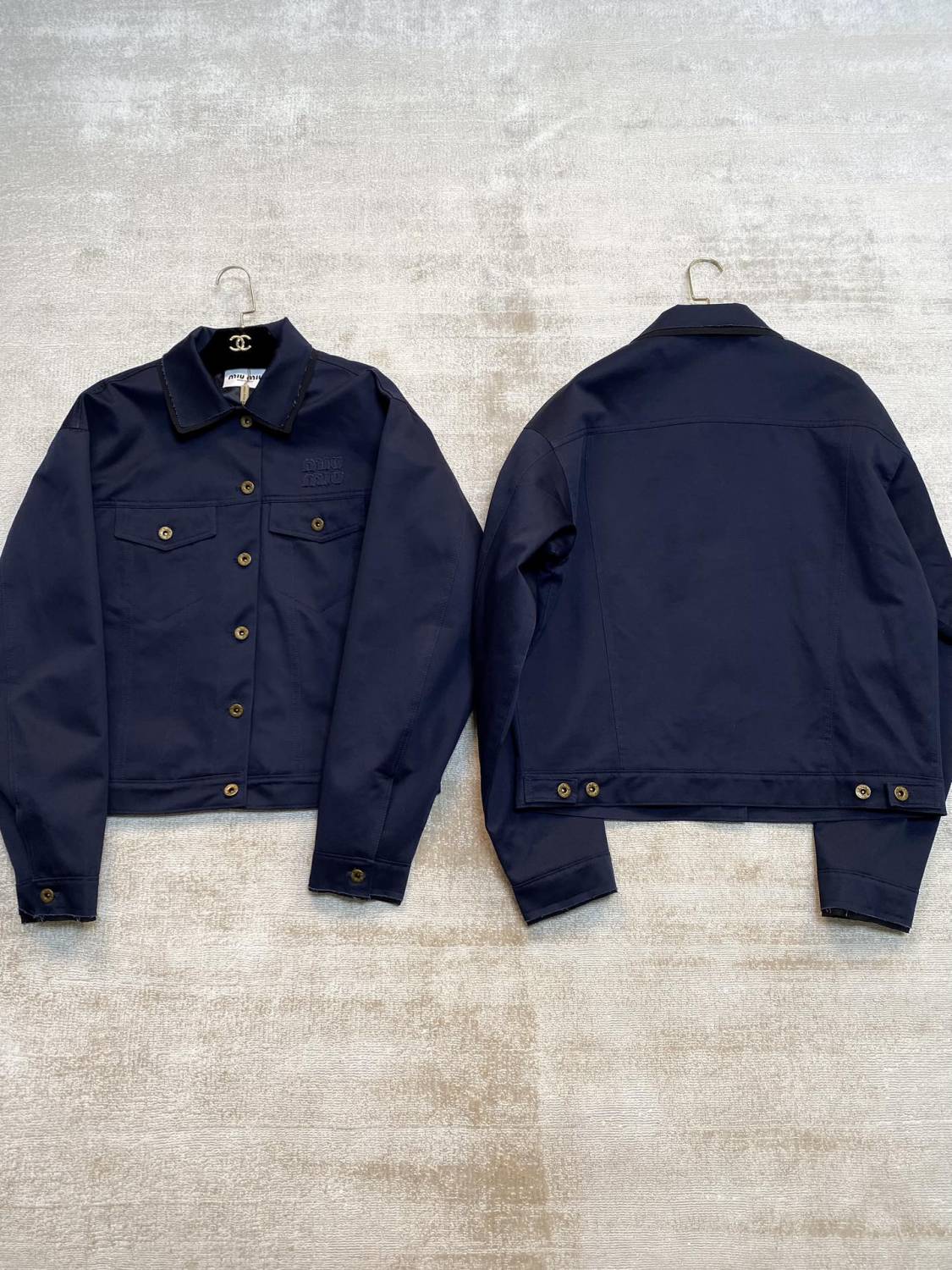 Women's Spring and Autumn Navy Blue Logo Embroidery Lapel Single Breasted Long Sleeve Jacket #72448