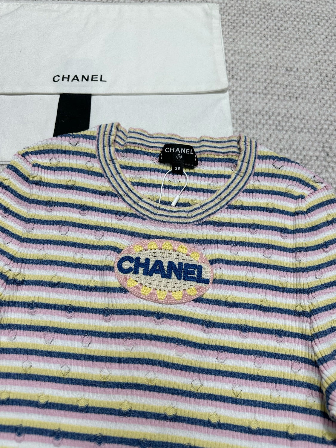 Women's Spring/Summer Letter Printed Striped Round Neck Short Sleeve Knit Sweater T-Shirt #75782