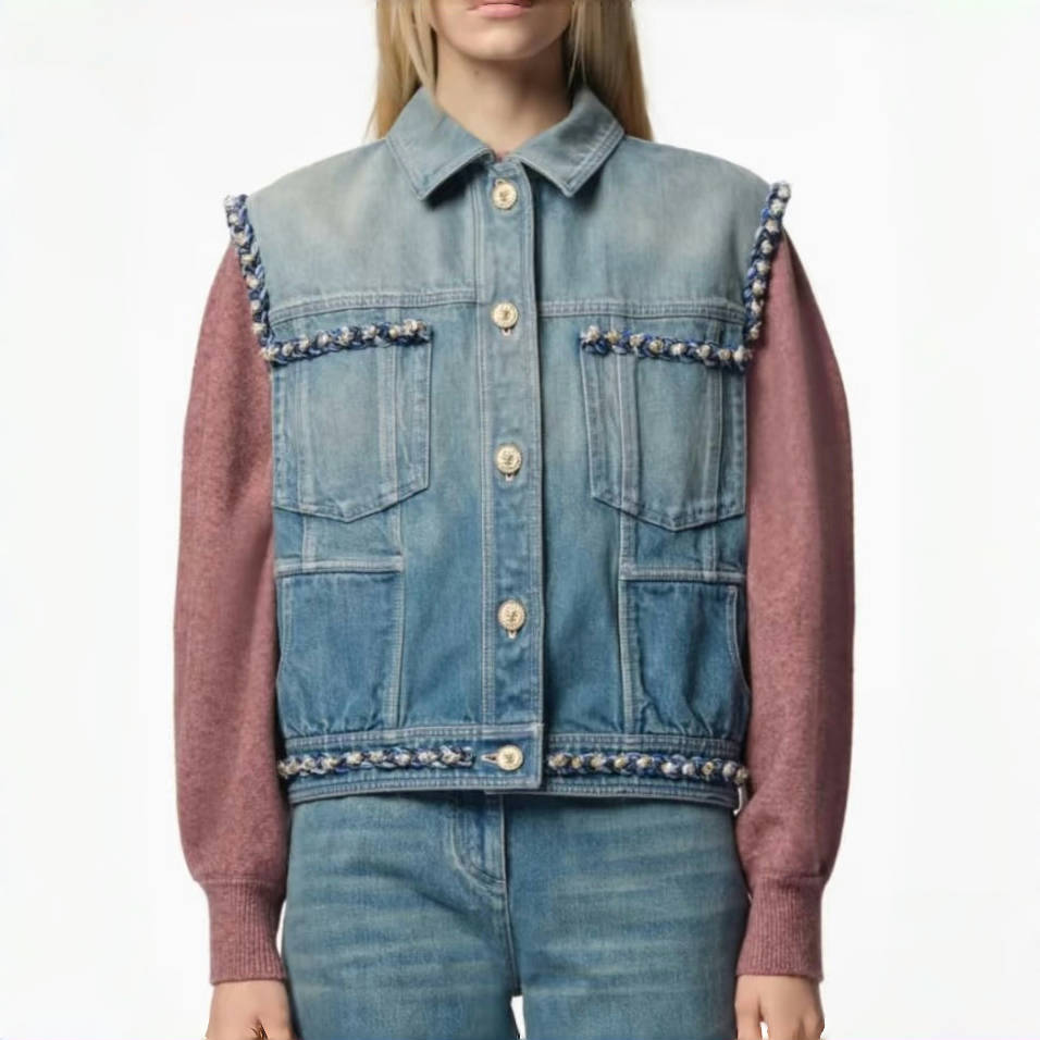 Women's Summer Fashion Casual Denim Collared Single-Breasted Sleeveless Top Vest #78486