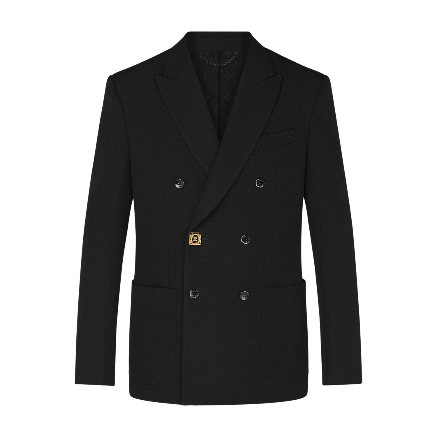 Men's Spring And Fall Black Wool Twill Double Breasted Blazer Jacket Casual Pants Suit Set #98626