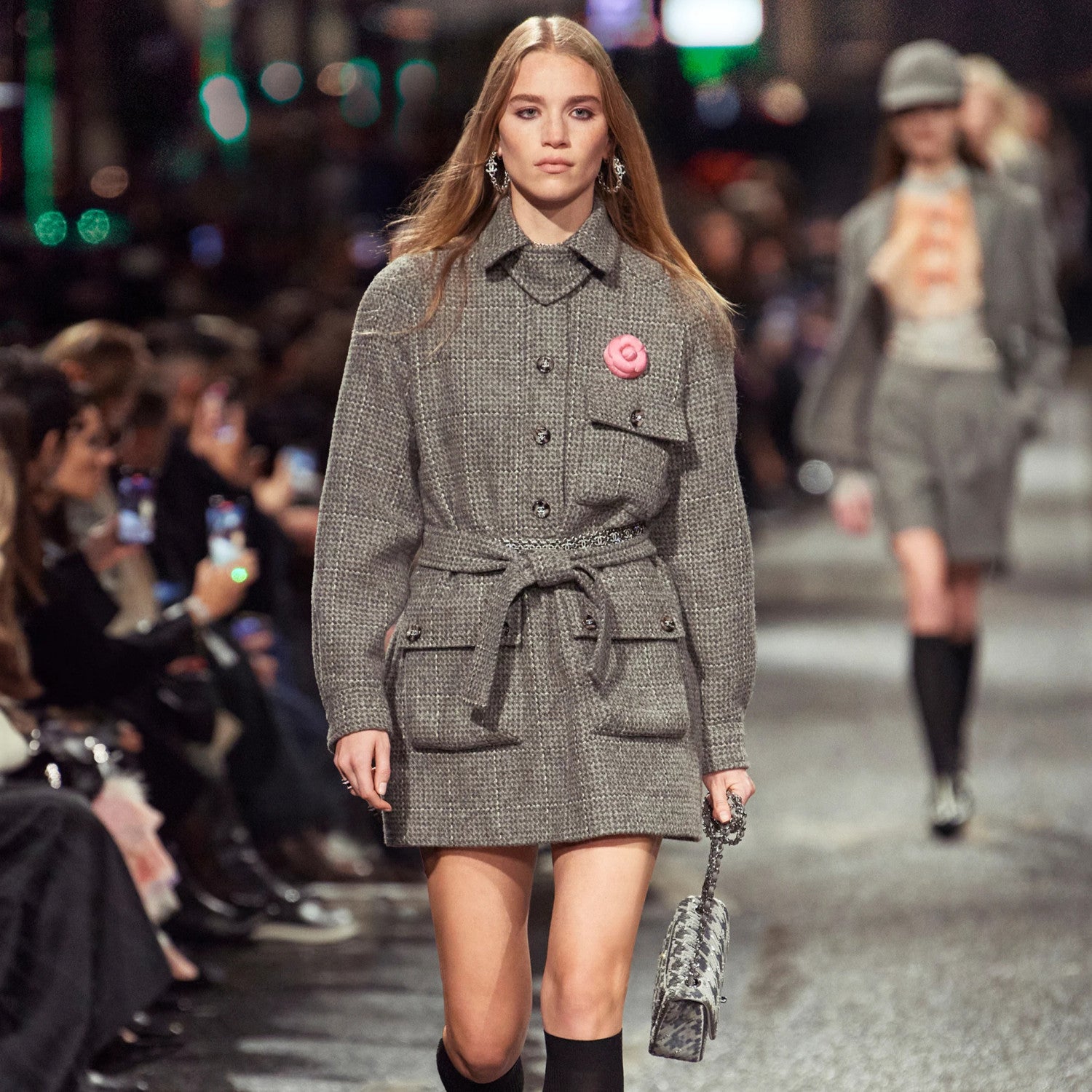 Women's Spring And Autumn Vintage Pure Color Wool Tweed Long Lace-Up Dress Coat Ngvp #9369