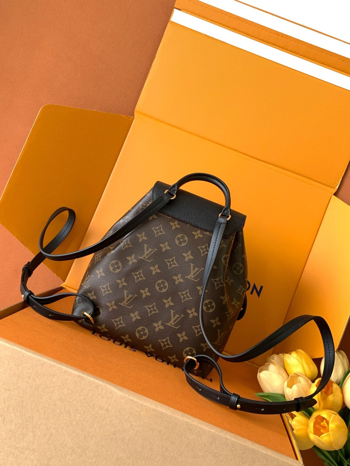 Montsouris Women's Brown Letter Print Canvas and Leather Backpack Bag Bags #77524