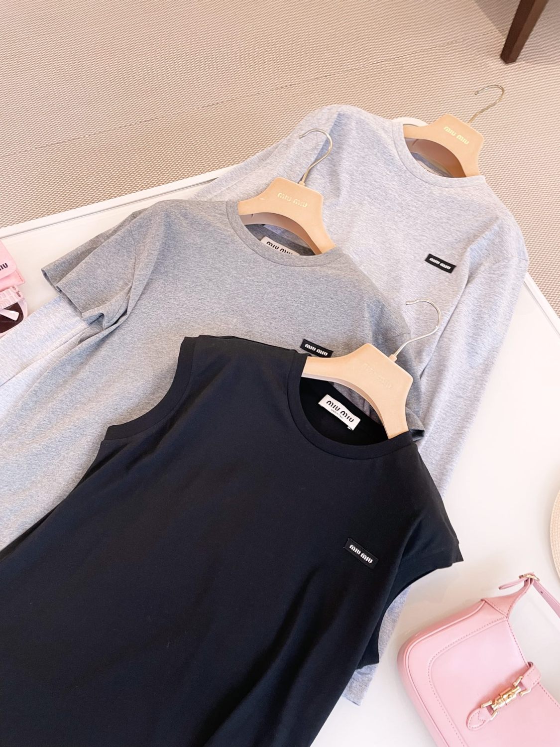 Women's Summer Clashing Color Embroidery Letter Logo Round Neck 3 Piece Layered T-Shirt Set  #74498