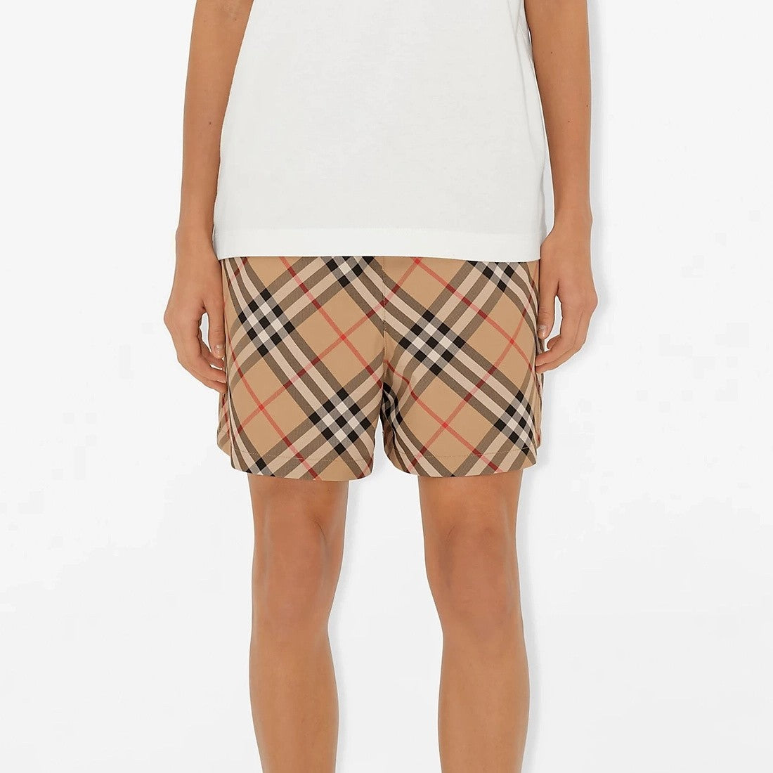 Women's Summer Check Print Drawstring Elastic Straight Casual Shorts #72294