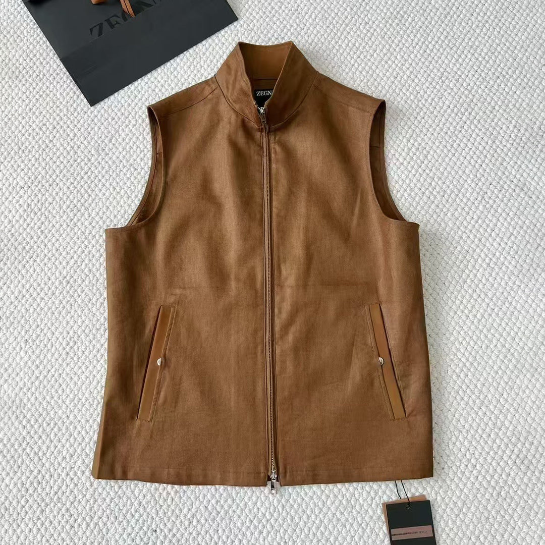 Ermenegildo Zegna Men's Spring And Autumn Solid Color Standing Collar Zipper Fit Sleeveless Vest Jacket Ngvp #1168