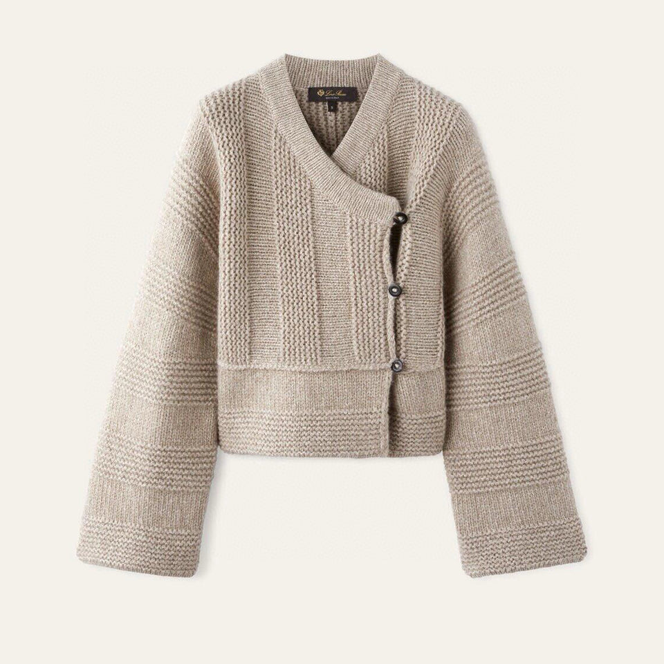 Women's Spring And Autumn V-Neck Solid Color Oblique Placket Cashmere Single-Breasted Long-Sleeved Casual Sweater Ngvp #9358