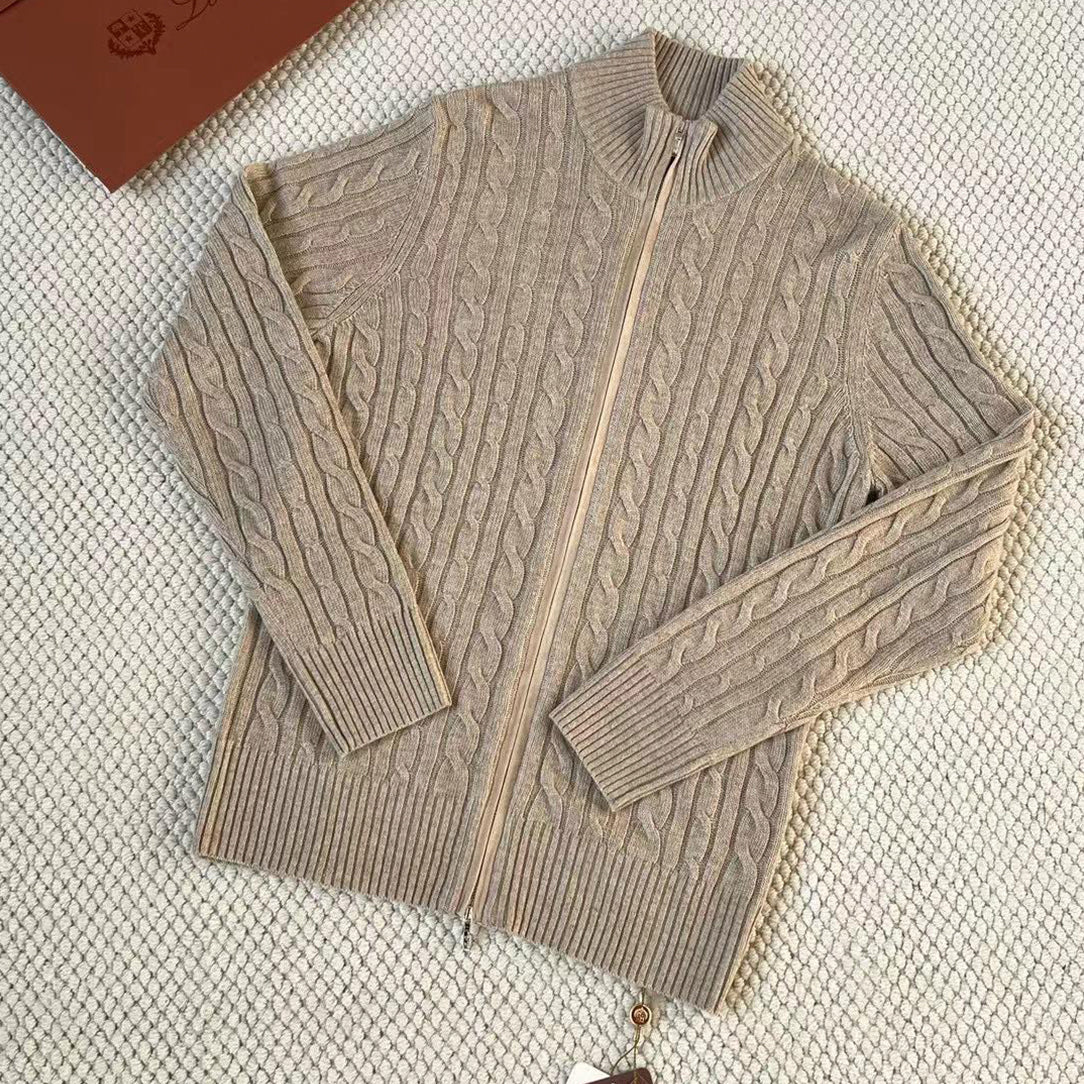 LP Men's Autumn And Winter Solid Color Zipper Half High Neck Knit Sweater Long Sleeve Jacket Ngvp #9392