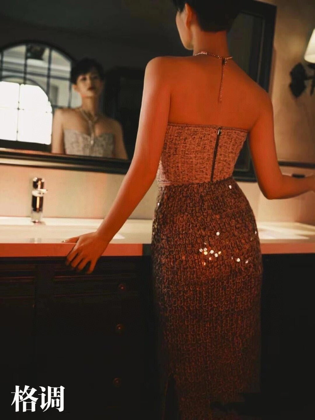 Women's Spring Summer Autumn Silver Sequins Mid-Length High Waist Fit Casual Half Skirt Ngvp #8952