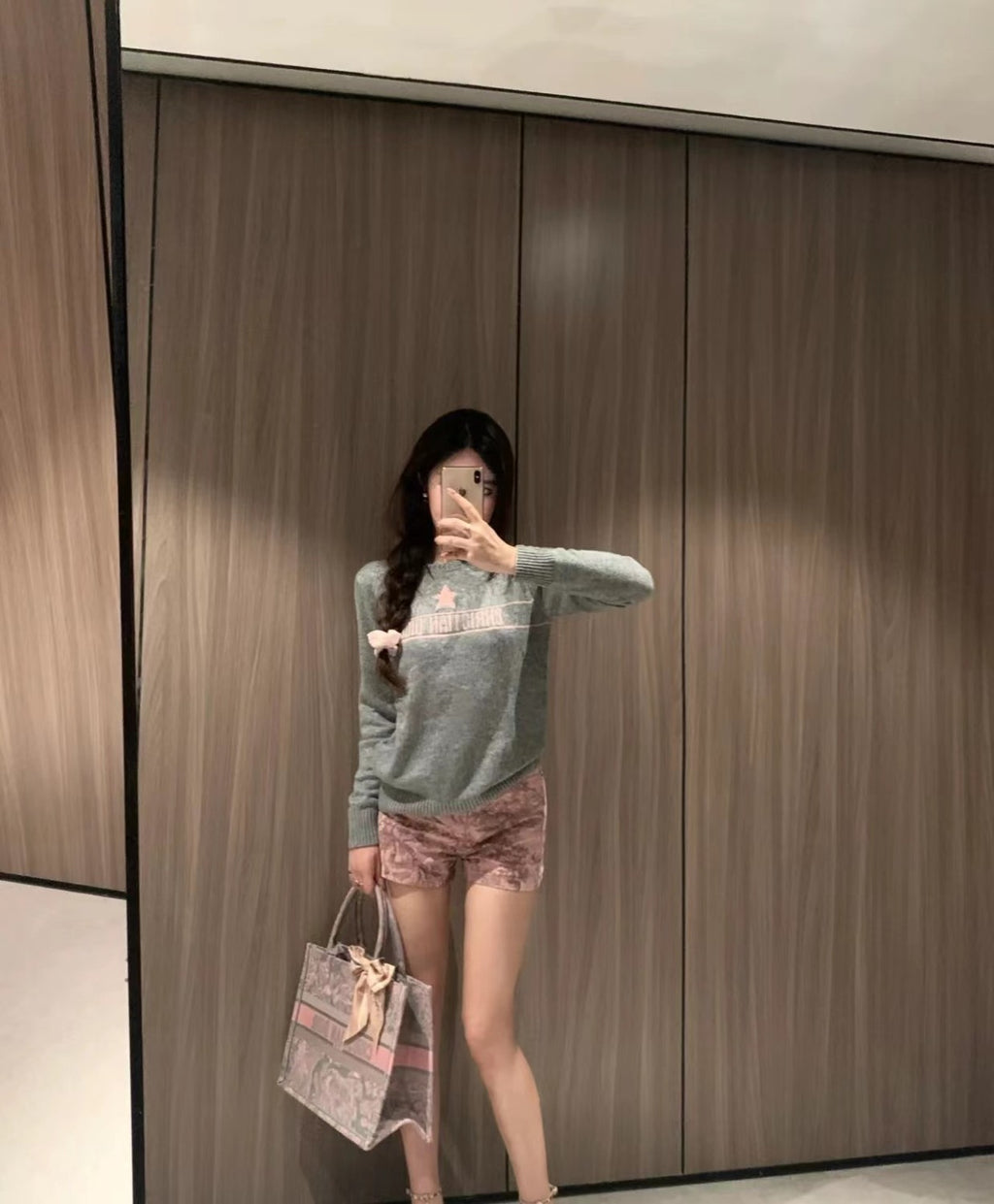 Women's Autumn And Winter Jacquard Knit Sweater Gray Pink 100% Cashmere Fabric With Logo Round Neck Long Sleeve Pullover Knitted Sweater #71784