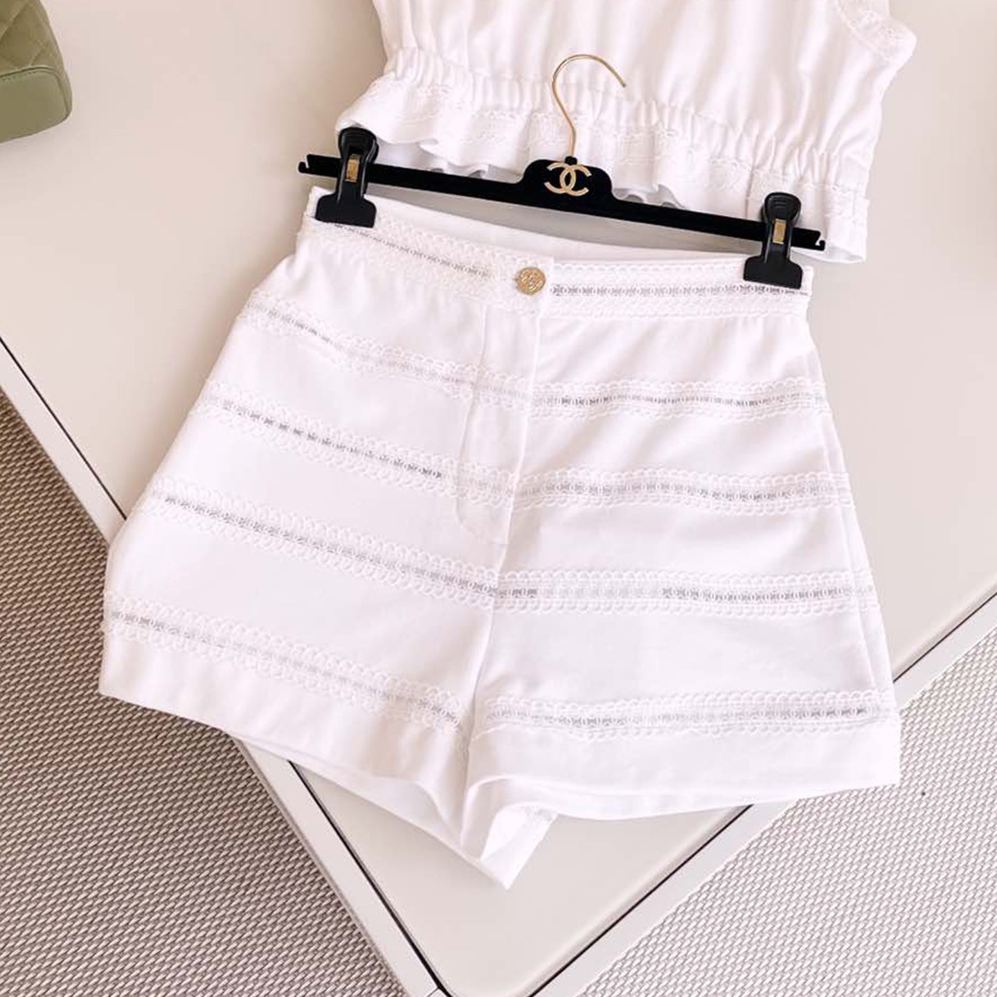 Women's Summer Solid Color Cotton Knit Short Hooded Sleeveless T-Shirt Splicing Striped Mesh Lace Embroidery Casual Shorts Ngvp #8957