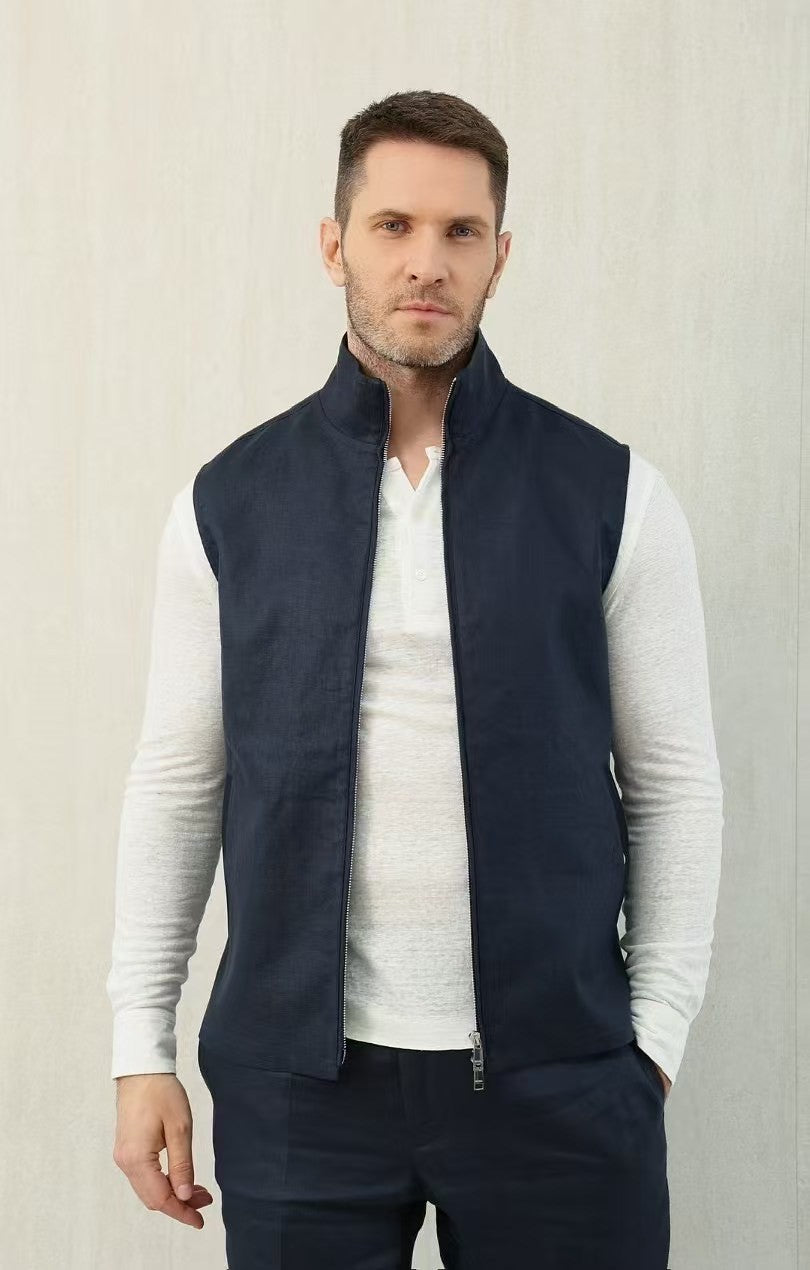 Ermenegildo Zegna Men's Spring And Autumn Solid Color Standing Collar Zipper Fit Sleeveless Vest Jacket Ngvp #1168