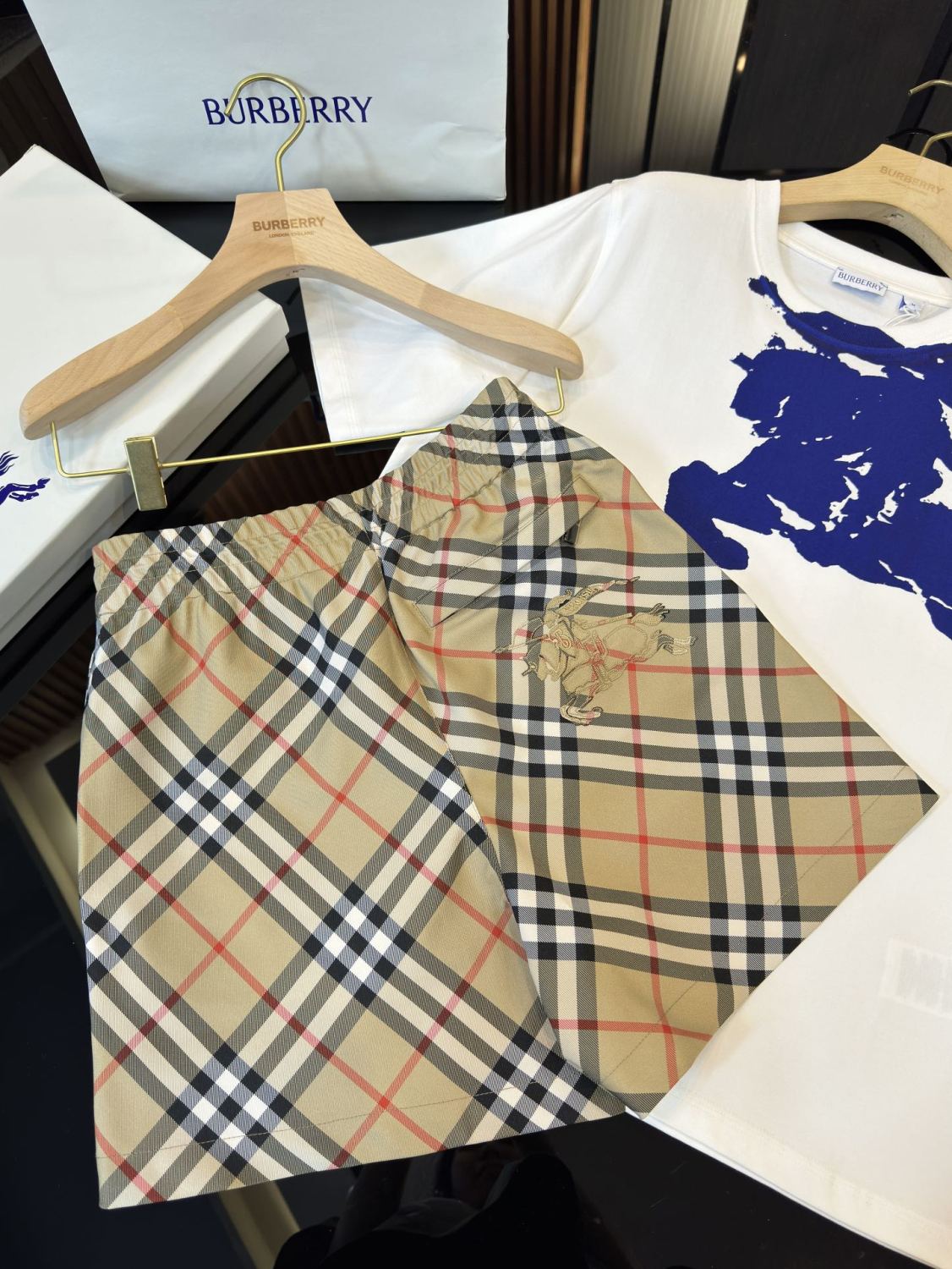 Women's Summer Check Print Drawstring Elastic Straight Casual Shorts #72294