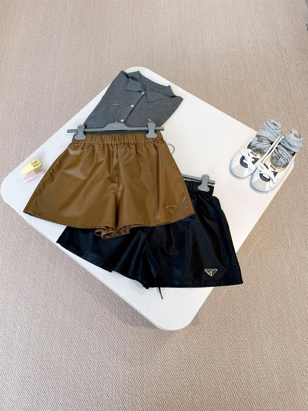 Women's Summer Solid Color Stretch Waistband Nylon Shorts #75731