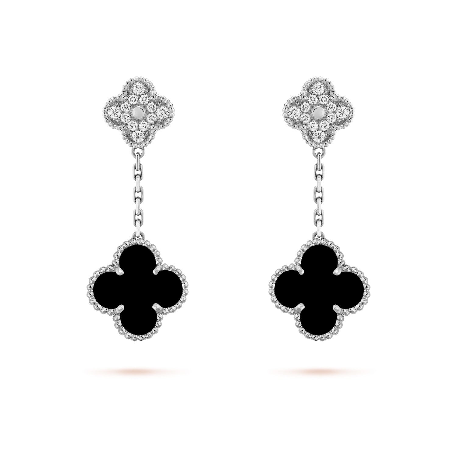 Women's Fashion Black Agate Clover V Gold Material Magic Alhambra Earrings Jewelry #71633