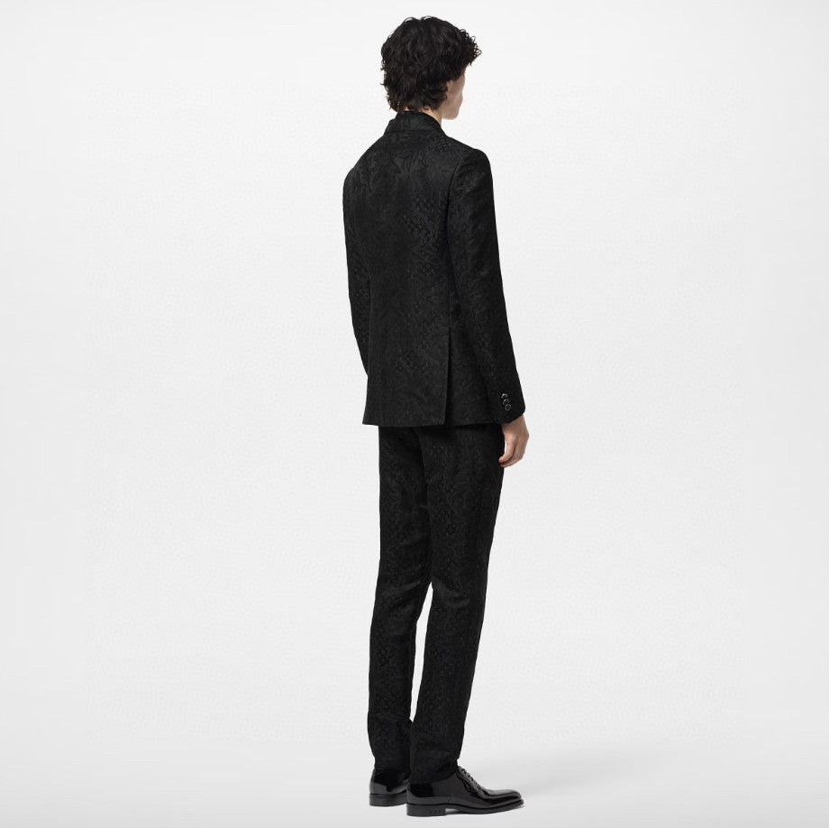 Men's Black Full Logo Printed Single Breasted Cotton Long Sleeve Jacket Coat Blazer Pants Suit Set #98784