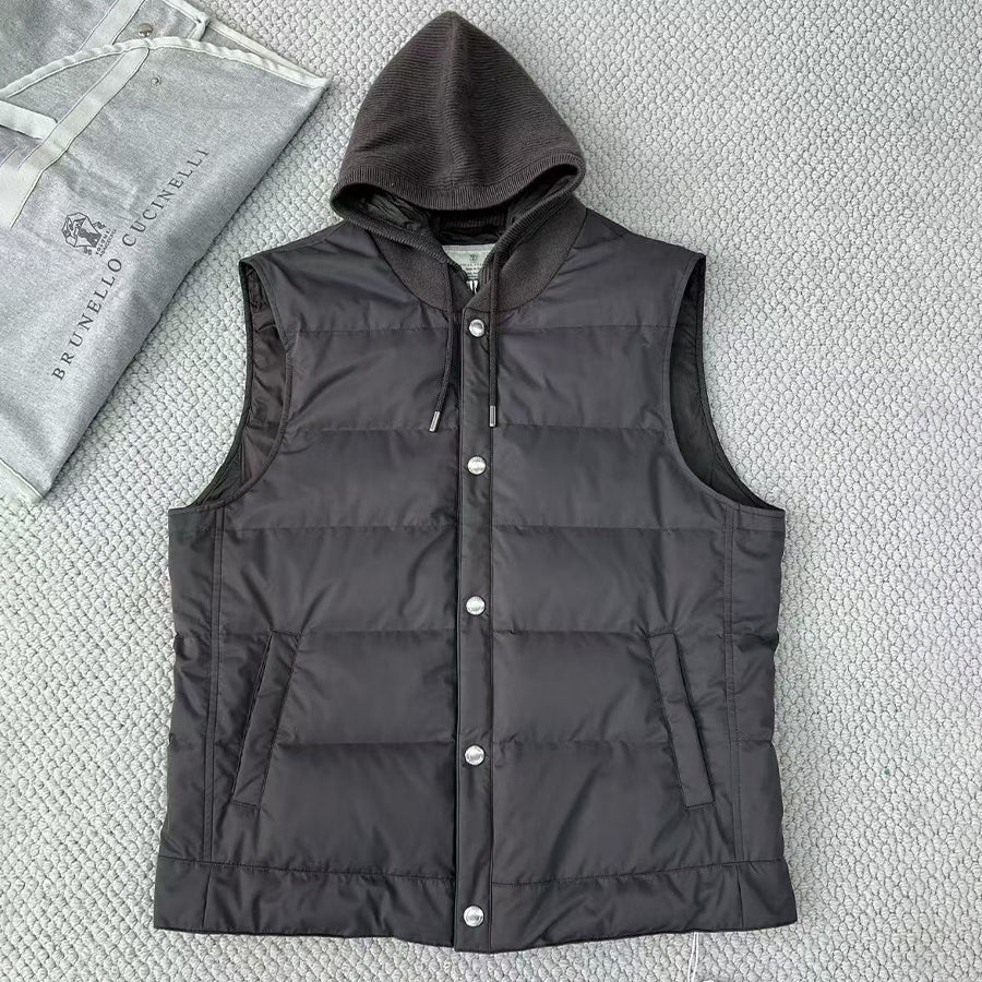 BC Men's Fall/Winter High-Street Color-Blocked Single-Breasted Solid Sleeveless Hooded Down Vest Ngvp #2321