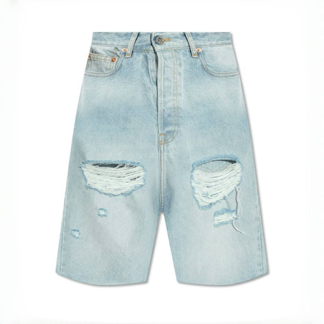 Vetements Men's And Women's Spring/summer Cotton Washed Distressed Denim Shorts With Zipper Loose Wide Leg Jeans Pants Ngvp #8521