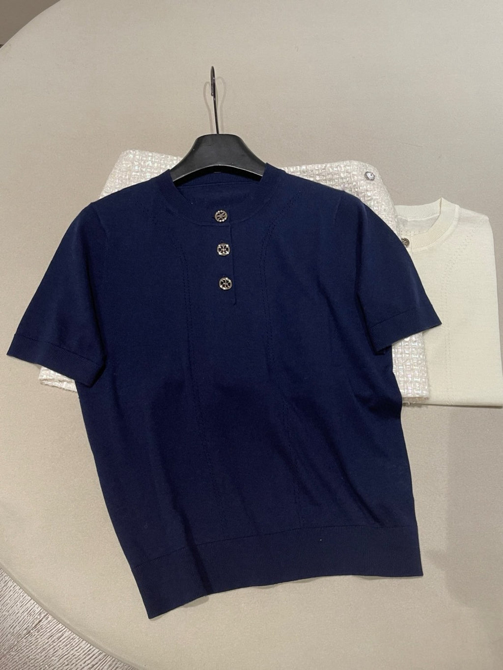 positioned jacquard wool yarn knitted polo short-sleeved T-shirt #194308