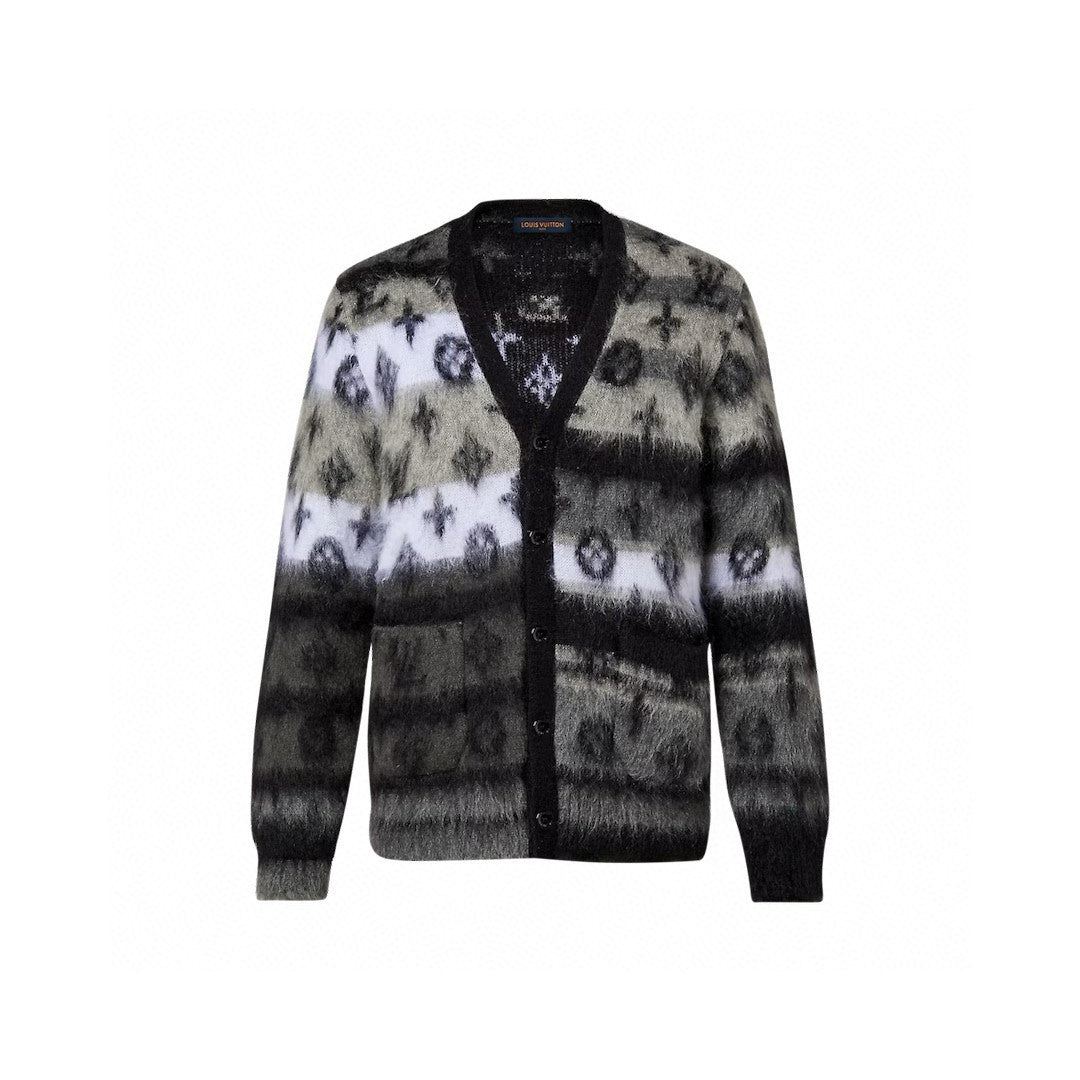 Men's Fall And Winter Black And White Jacquard Long Wool Sweater Cardigan Fashion Trend Single-breasted Long-sleeved Jacket #81626