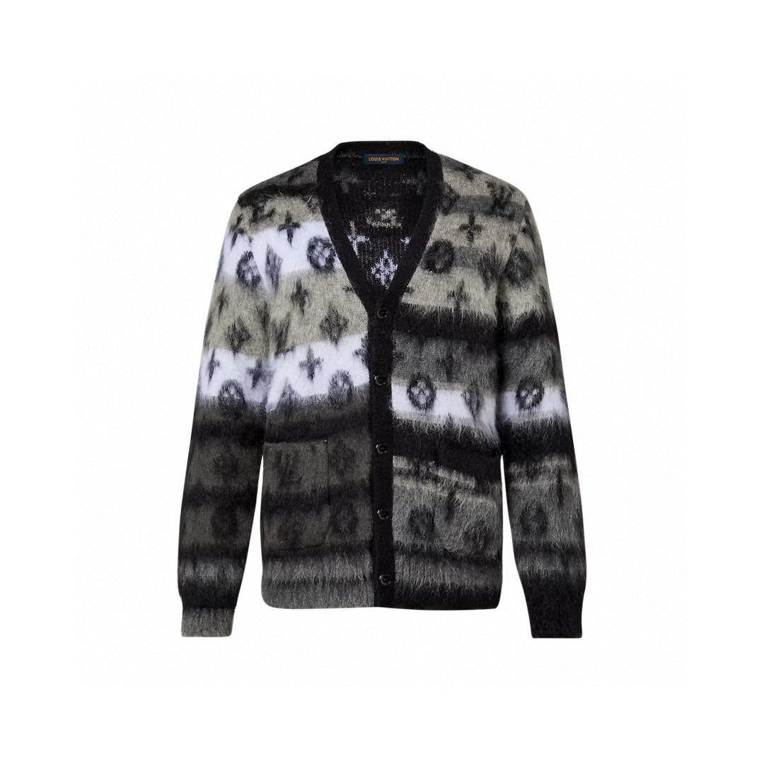 Men's Fall And Winter Black And White Jacquard Long Wool Sweater Cardigan Fashion Trend Single-breasted Long-sleeved Jacket #81626