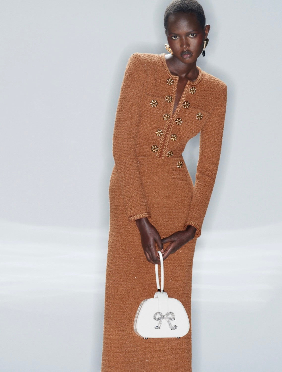 Self-portrait Women's Four Seasons Vintage Round Neck Solid Color Knit Long Sleeve Fitted Dresses Ngvp #9819