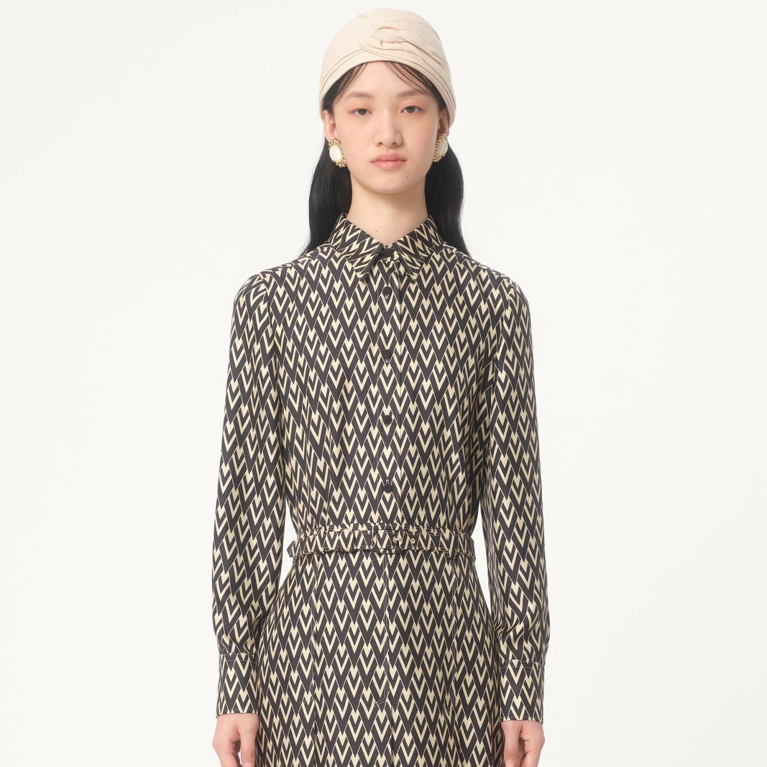 Women's Summer Solid Color Letter Printed Silk Lapel Single Breasted Long Sleeve Shirt #74352