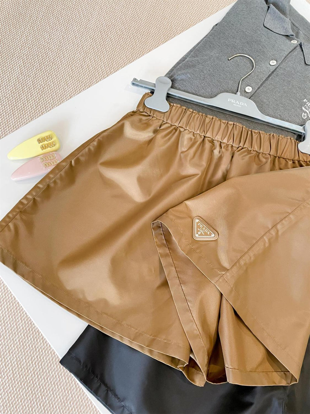 Women's Summer Solid Color Stretch Waistband Nylon Shorts #75731