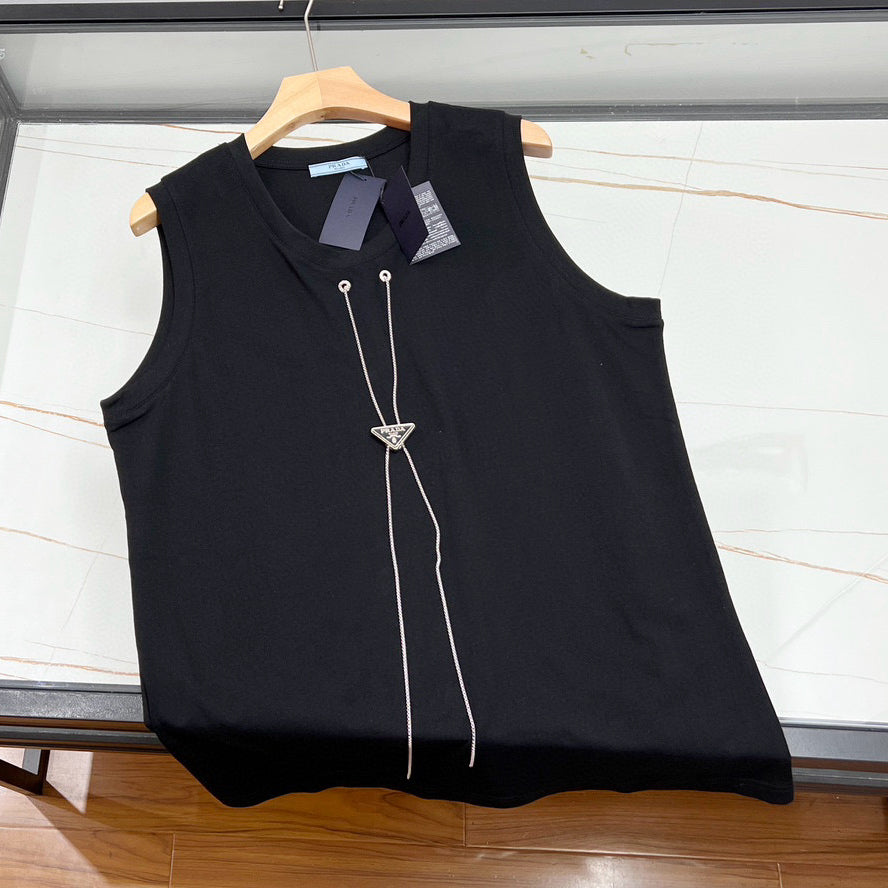 Men's and Women's Summer Alphabet Iron Tag Hanger Chain Solid Colour Cotton Sleeveless Tank Top Vest #97868