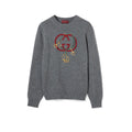 Men's Fall/Winter Chinese New Year Collection Embroidered Knit Wool Sweater Equestrian Style Fashion Trendy Pullover Gray Knit Sweater #194063