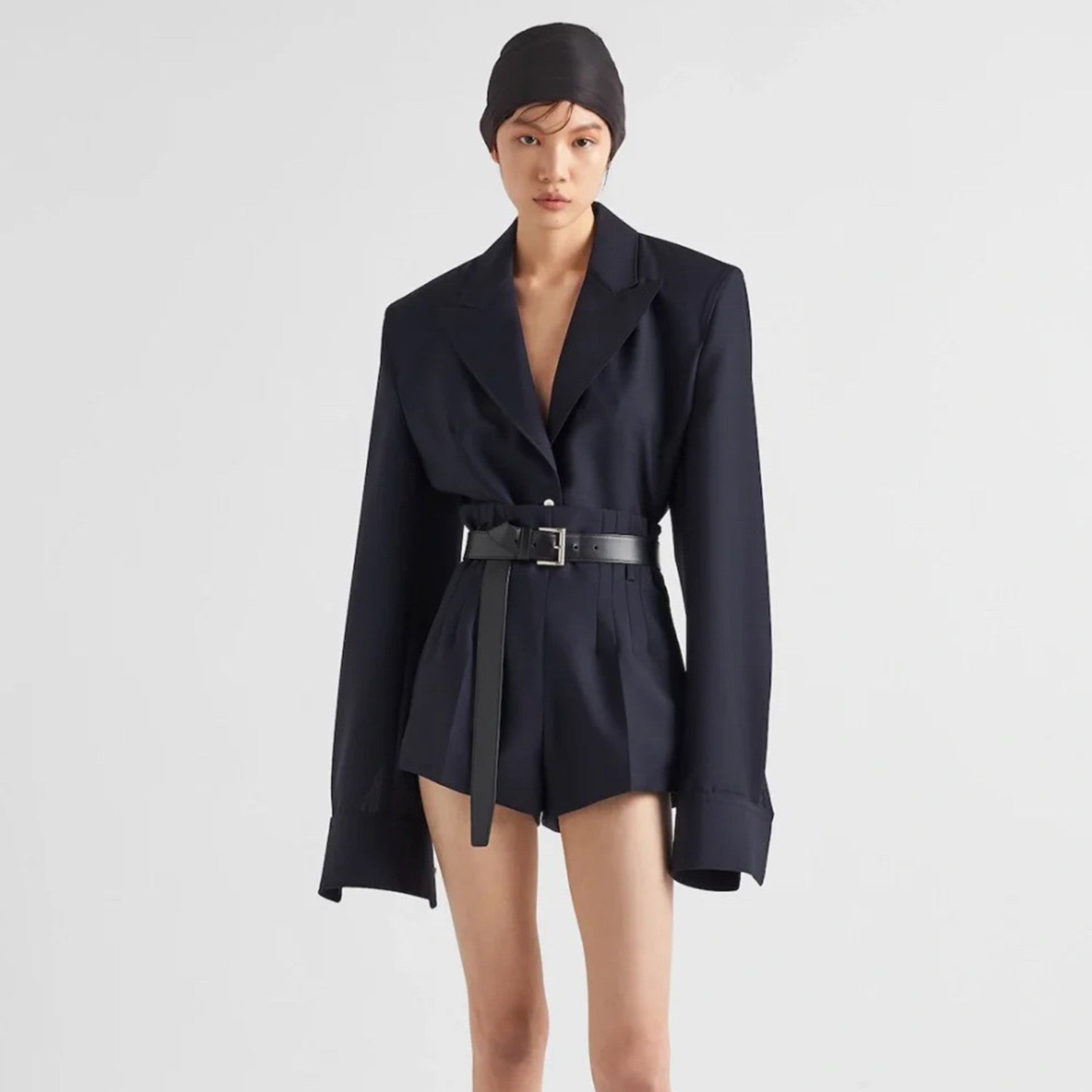 Women's Spring/summer Fashion Single Breasted Suit Shorts Set Wool Casual Jacket Pleated Loose Pants Ngvp #8327