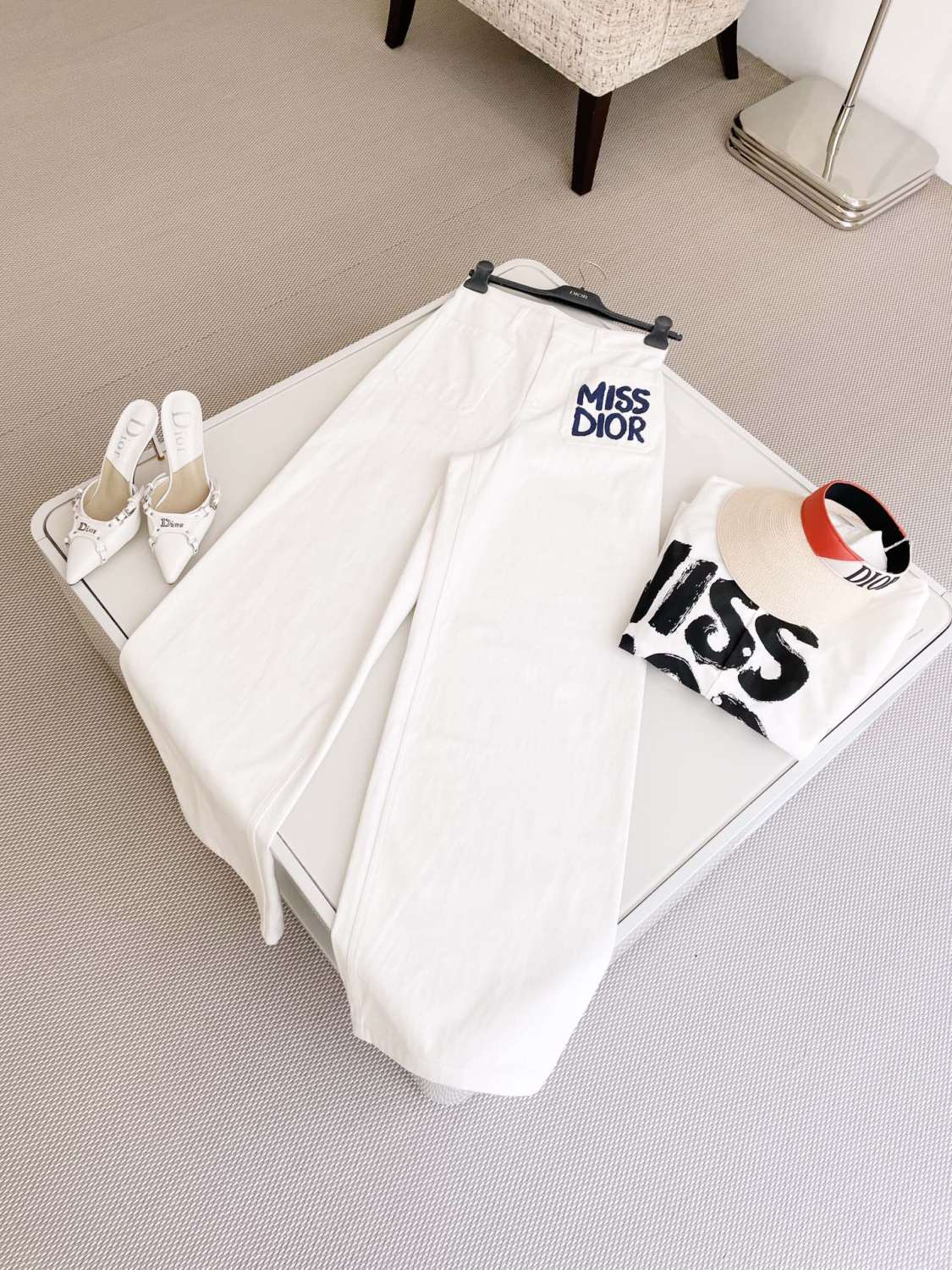 Women's Spring Autumn White Logo Letter Print Zipper Flare Casual Pants #72763