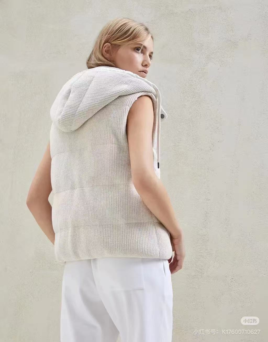 Women's Fall/winter Cotton British Ribbed Knit Down Vest Hooded Drawstring Sleeveless Jacket Ngvp #2417