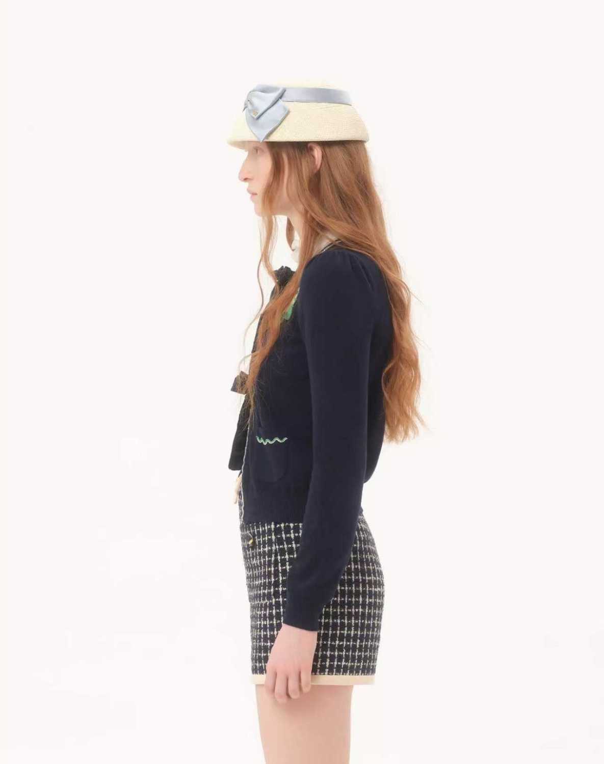 Women's Floral Beaded Embroidered Bow Wool Autumn And Winter Solid Color Round Neck Long Sleeve Sweater Cardigan Ngvp #2281