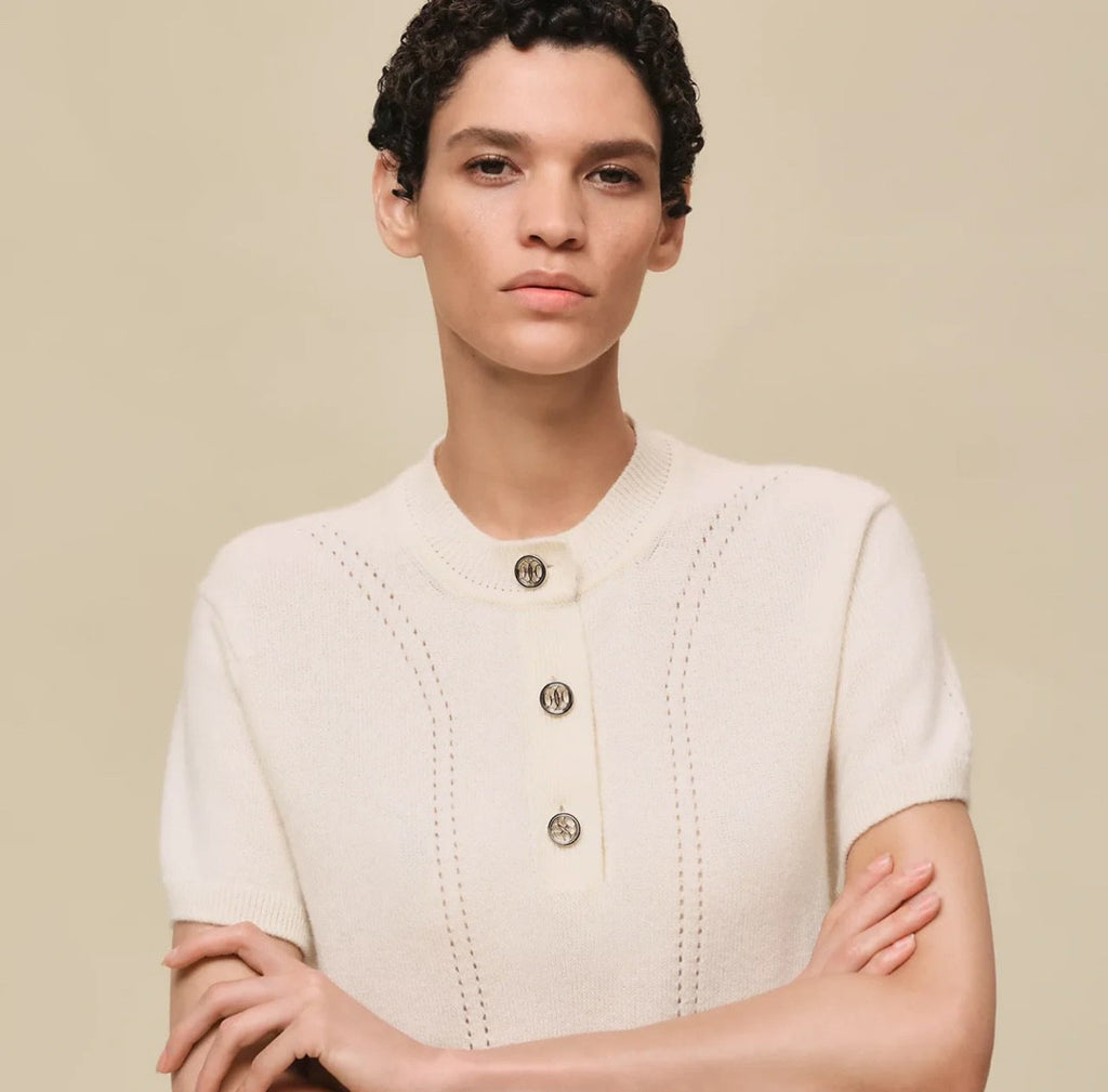 positioned jacquard wool yarn knitted polo short-sleeved T-shirt #194308