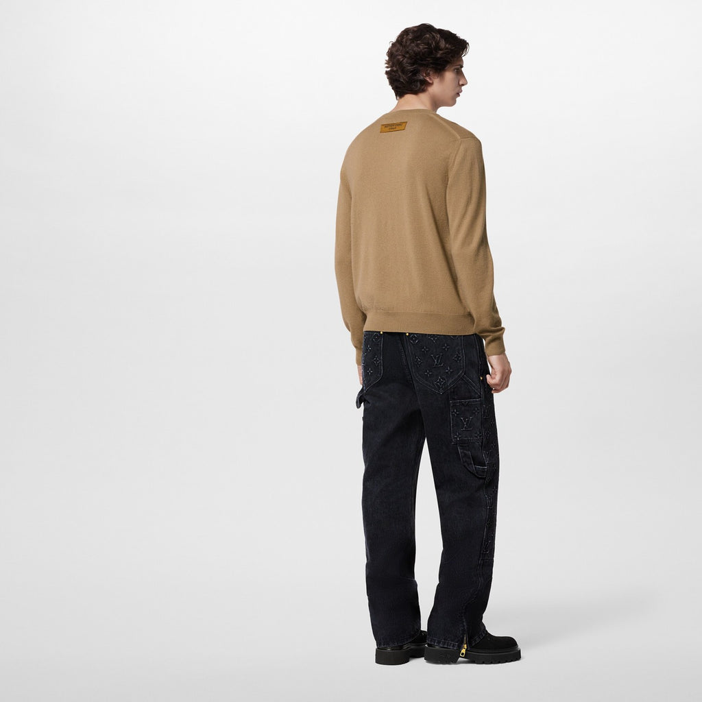 Men's Spring And Fall Solid Color LV Embossed Round Neck Long Sleeve Fitted Pullover Cashmere Sweater  #72183