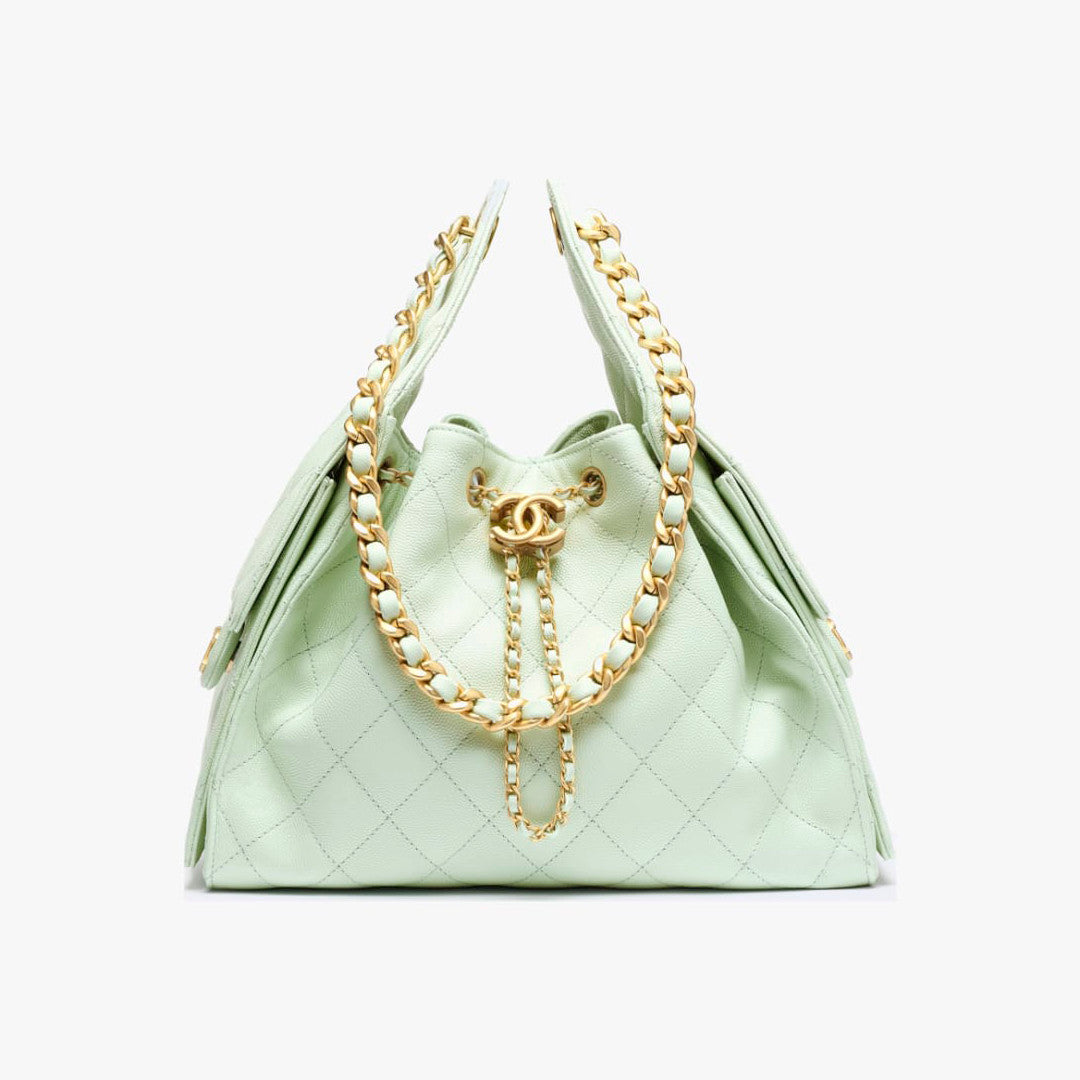 Women's Classic Double C Logo Solid Color Cowhide & Leather Tote Shoulder Bag Bags #77572