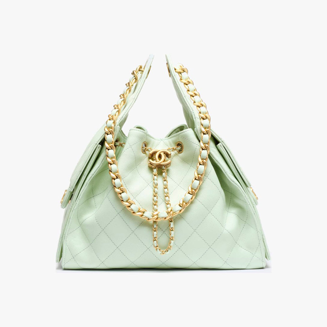 Women's Classic Double C Logo Solid Color Cowhide & Leather Tote Shoulder Bag Bags #77572