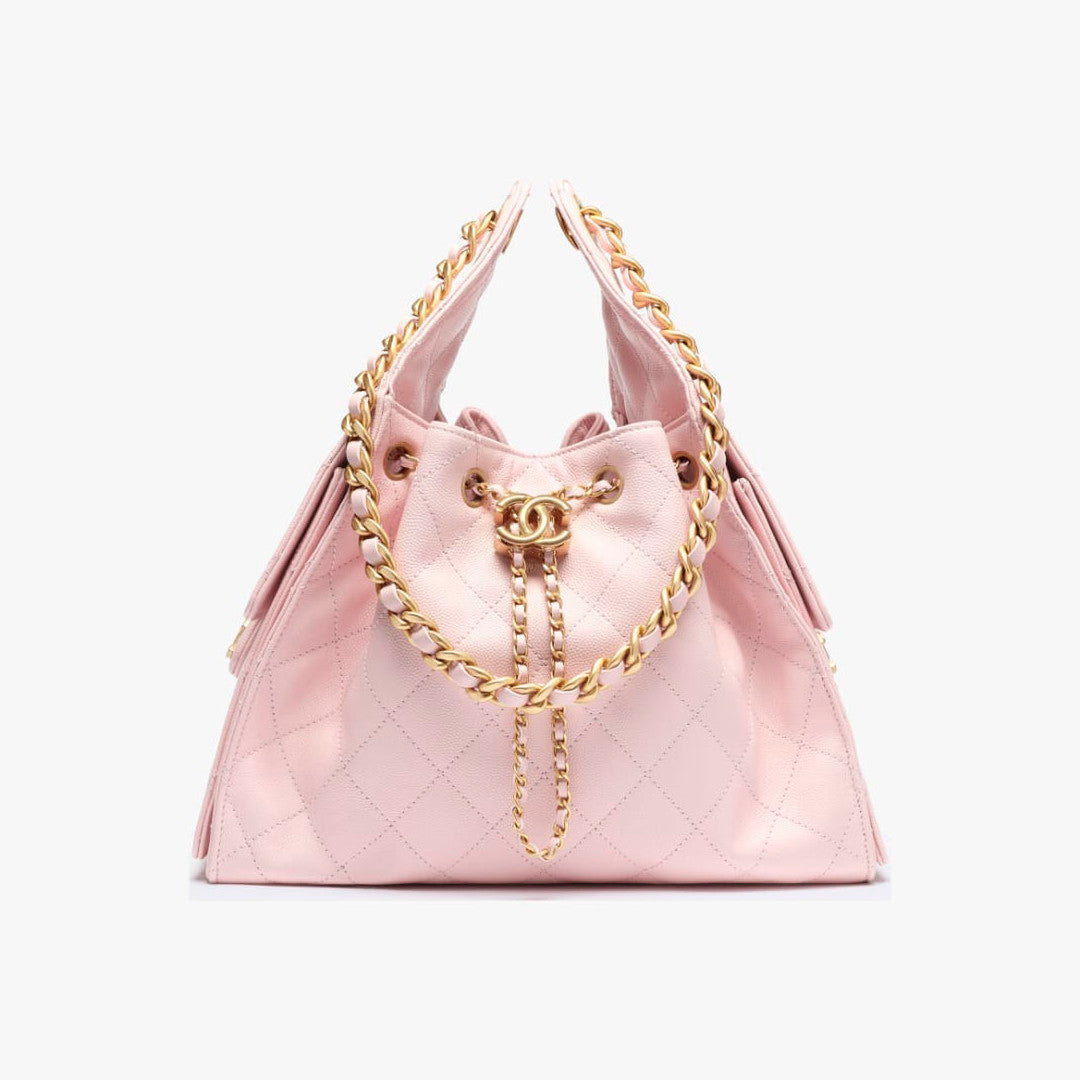 Women's Classic Double C Logo Solid Color Cowhide & Leather Tote Shoulder Bag Bags #77572