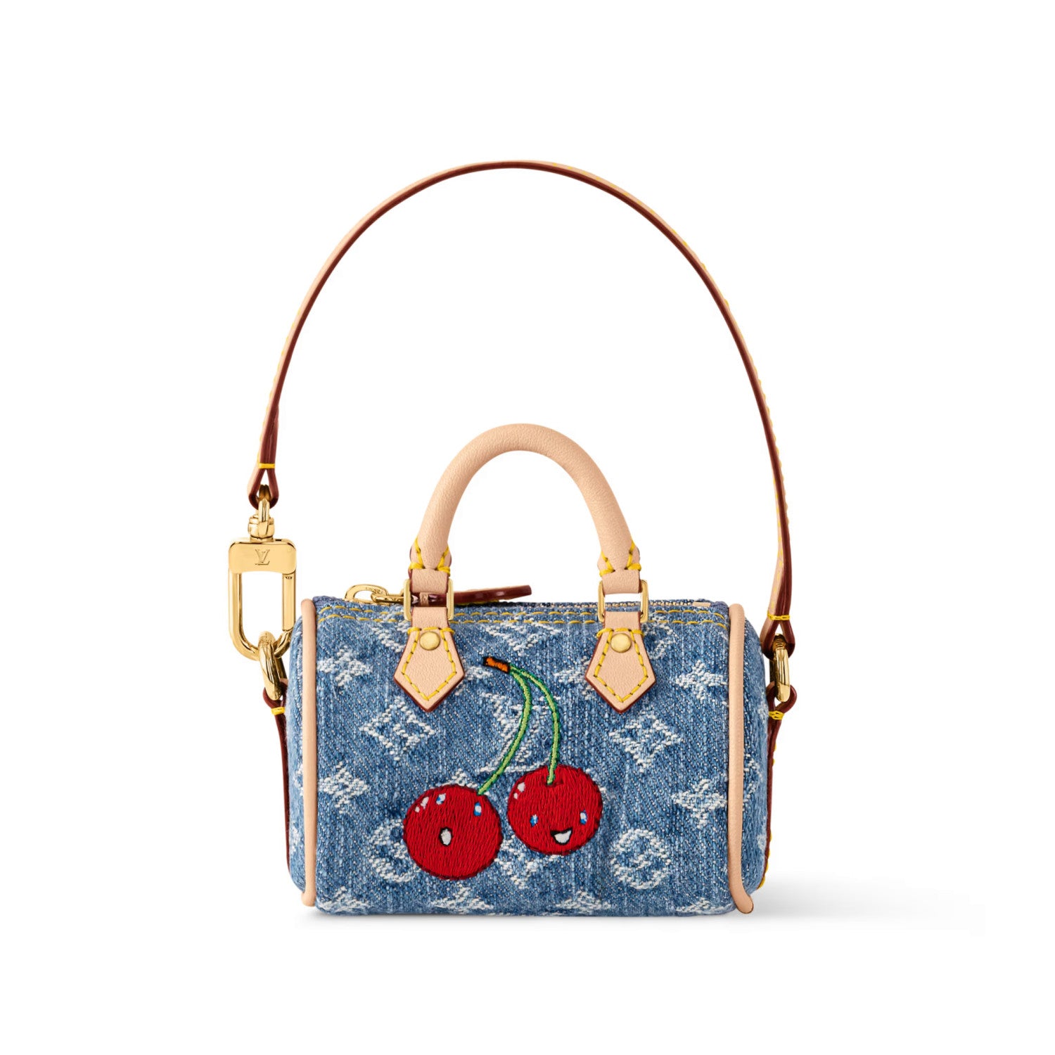 LV x TM Micro Speedy Denim Cerise Women's Blue Denim Fabric Cherry Pattern Mini Bag Bags #77583