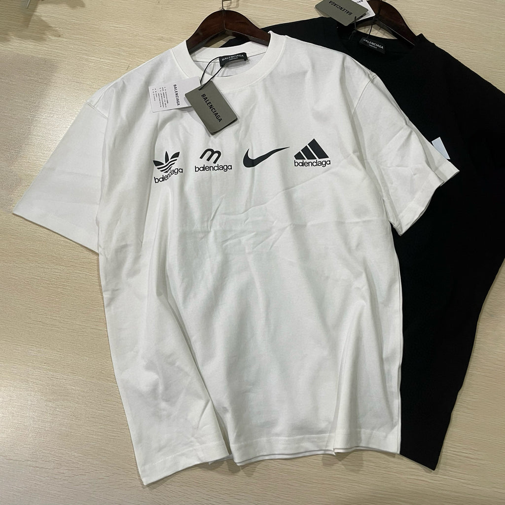 Men's Summer Black and White Cotton Round Neck Short Sleeve T-Shirt #97777