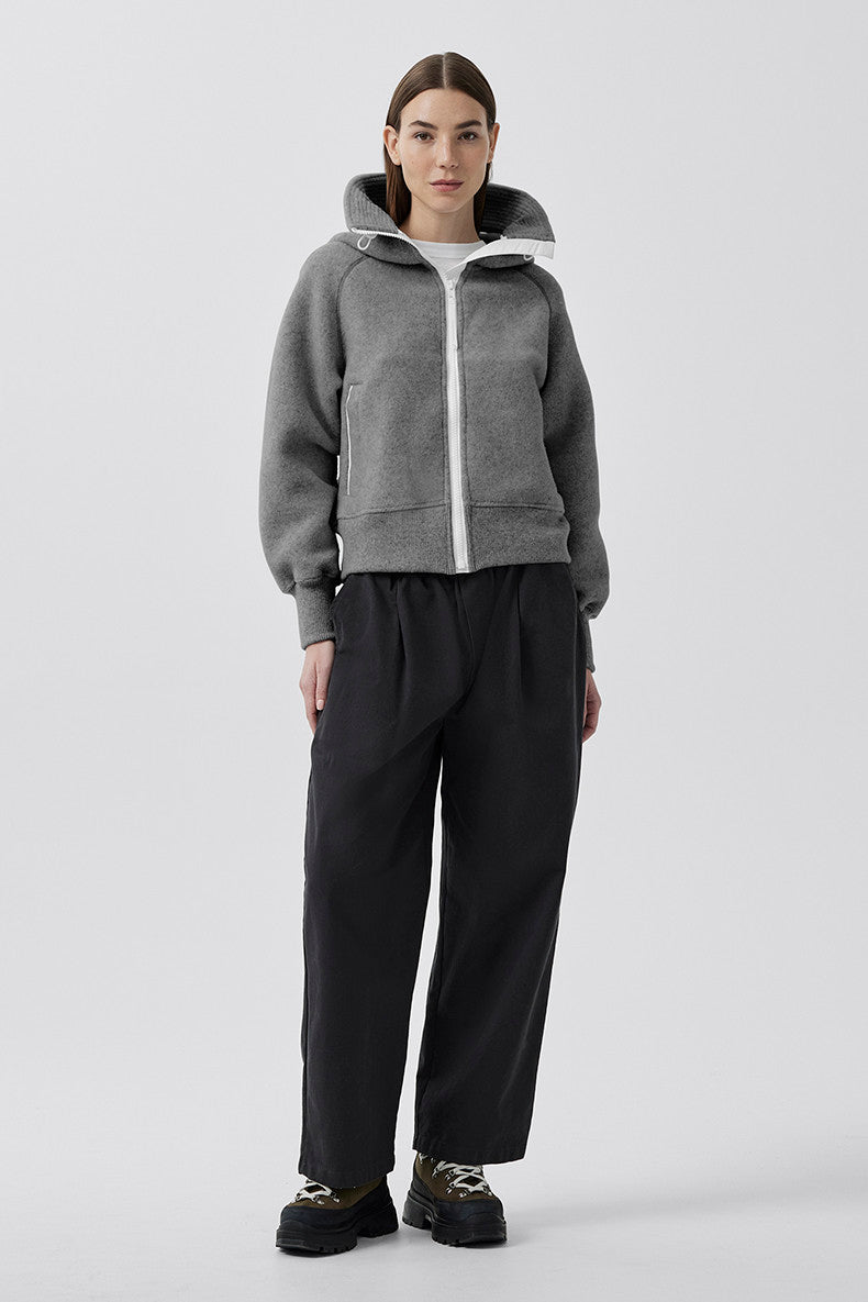 Chilliwack Women's Wool Fleece Pilot Jacket Stylish Gray Color-block Hooded Jacket Sweatshirt #81881A