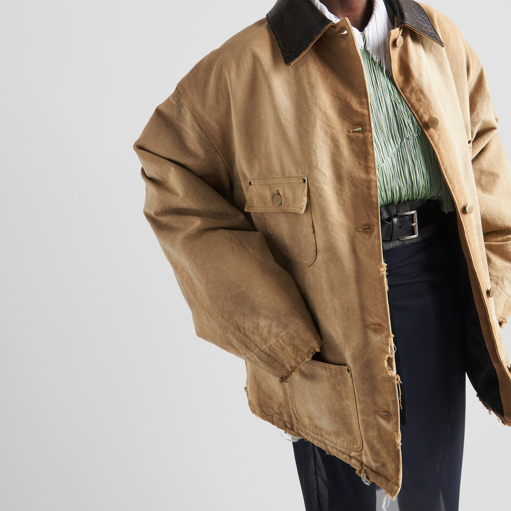 Women's Men's Vintage Gradient Fashion Canvas Cotton Jacket Single Breasted Leather Collar Casual Jacket Ngvp #8945