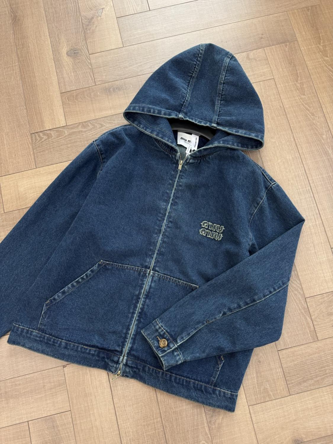 Women's Fall/Winter Denim Hooded Jacket with Zipper Pockets Retro Fashion Trend Dark Blue Jacket #193836