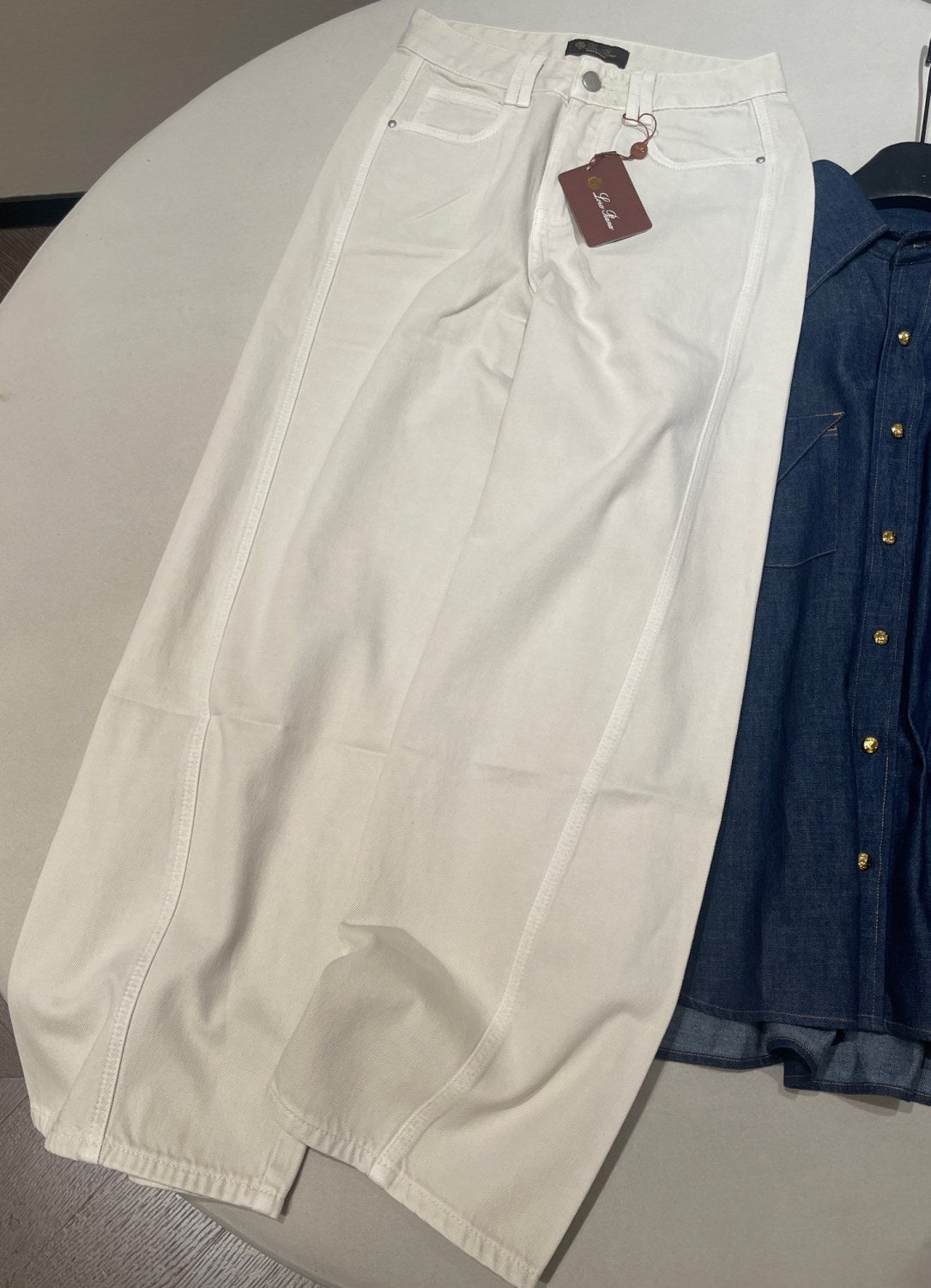 LP Women's Spring/summer Low-rise White Wide-leg Denim Pants With Leather Label Pocket And Embroidery Stylish Trendy.understated Casual Jeans #194477